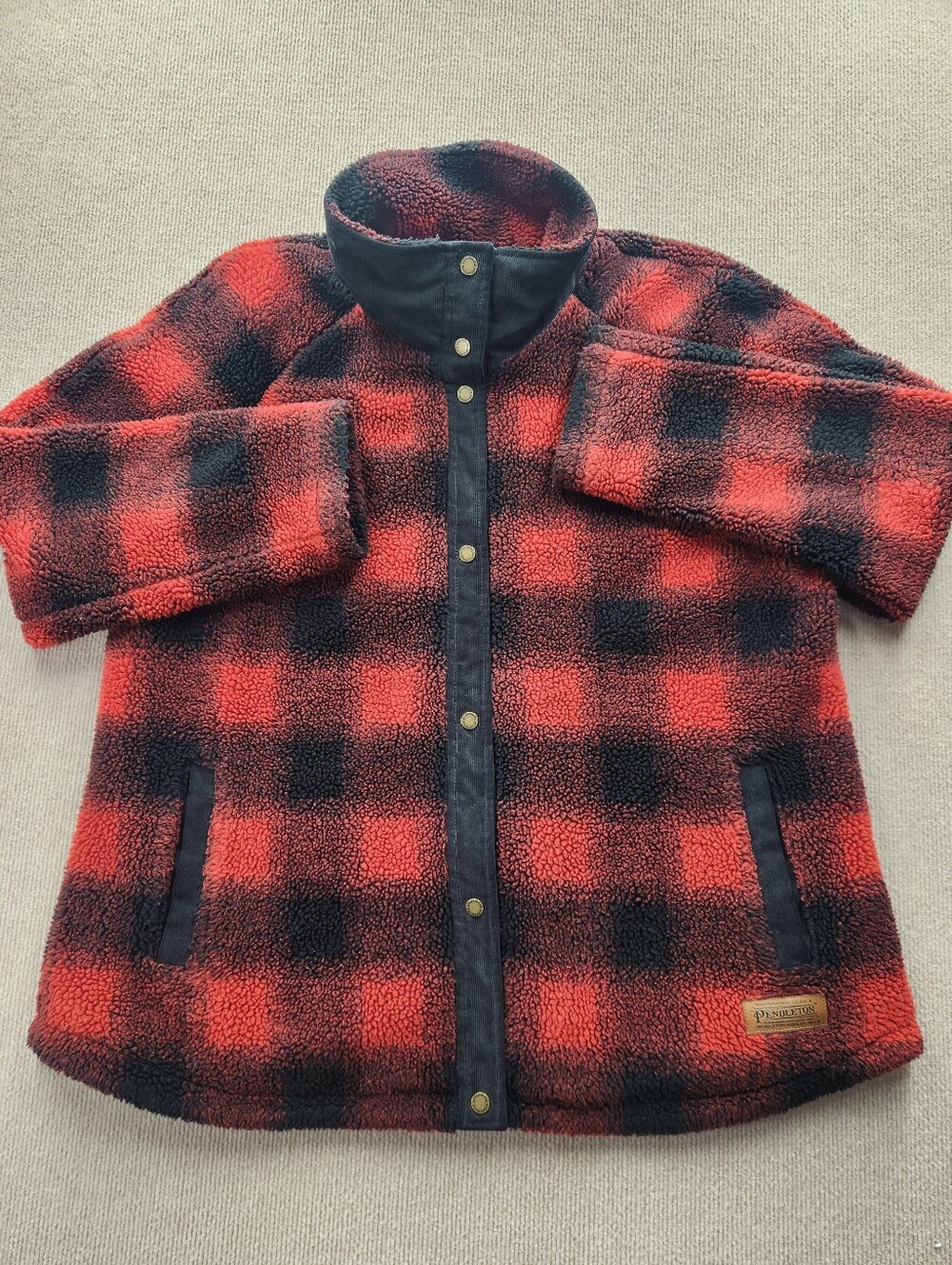Pendleton Women's XXL Red/Black Plaid Snap Front Lined Mid-Length Jacket Pockets